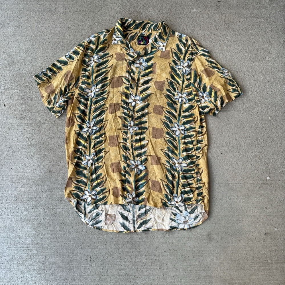 Vintage Jams World Mens Shirt‎ Medium M Hawaiian Aloha Button Front Floral Rayon